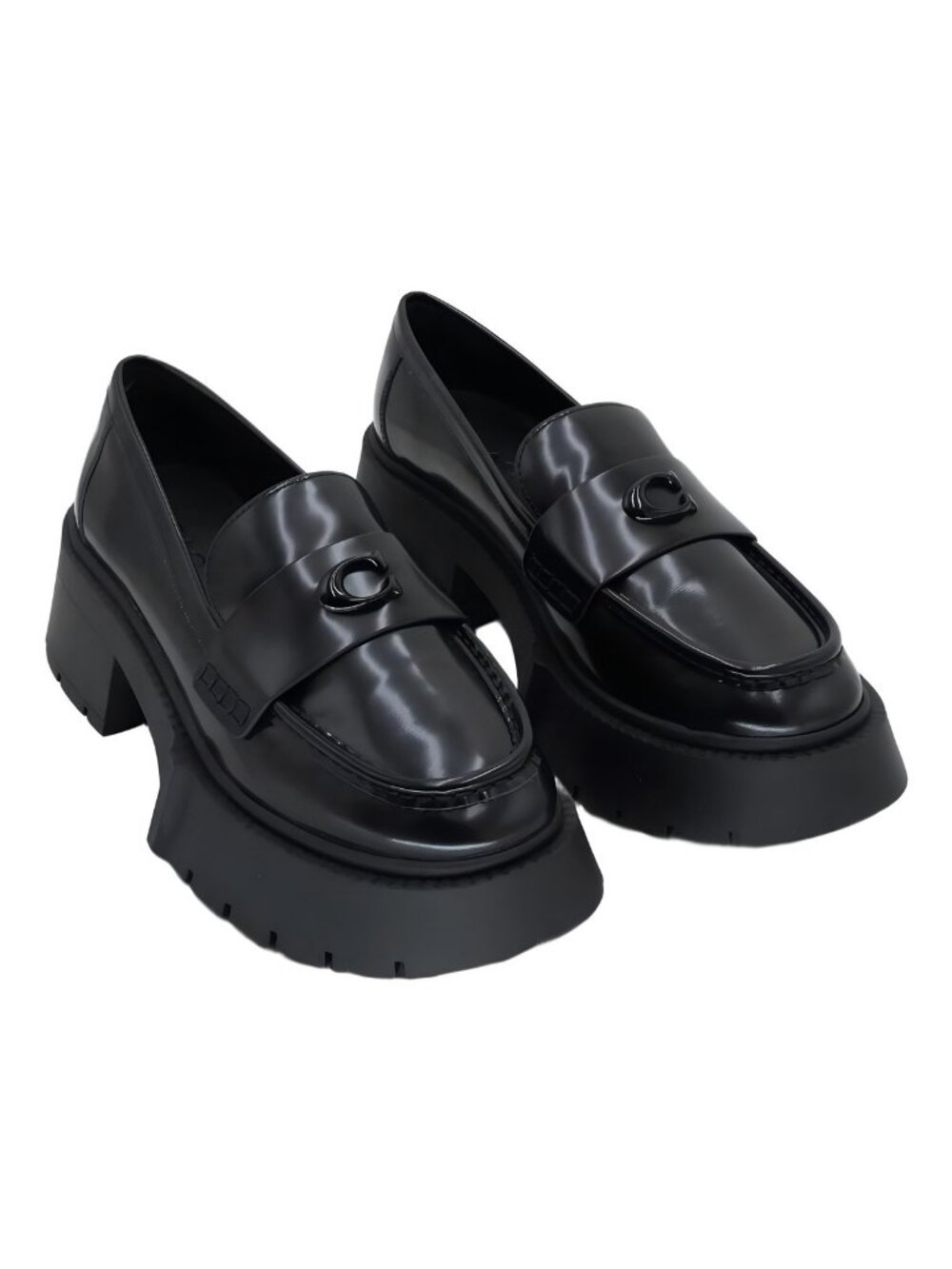 Coach Leah Platform Lug-Sole Loafers Black US 7.5M EU 38 - Picture 1 of 6